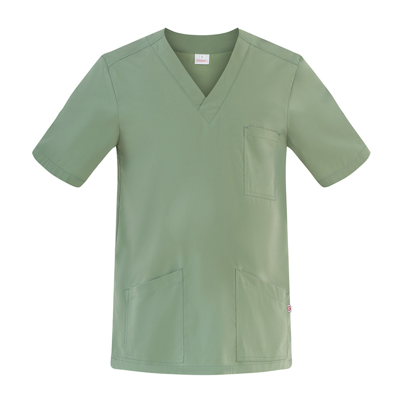 GIBLOR'S COD. HW2/FLA129 - Casacca medico sanitaria unisex MICROFIBRA NO STIRO, collo a "V", mezza manica, OLIVA