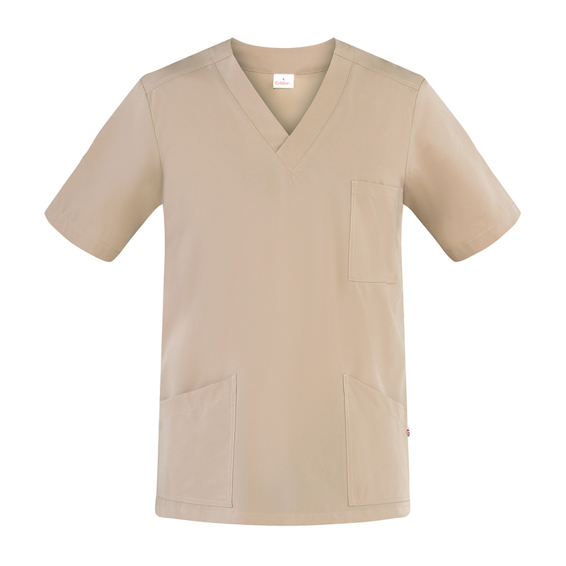 GIBLOR'S COD. HW2/FLA073 - Casacca medico sanitaria unisex MICROFIBRA NO STIRO, collo a "V", mezza manica, BEIGE