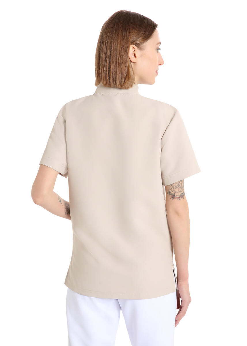 QUICK COD. 2/NEX-03 - Casacca medico sanitaria unisex MICROFIBRA NO STIRO, collo coreana, mezza manica, zip intera, BEIGE - immagine 4